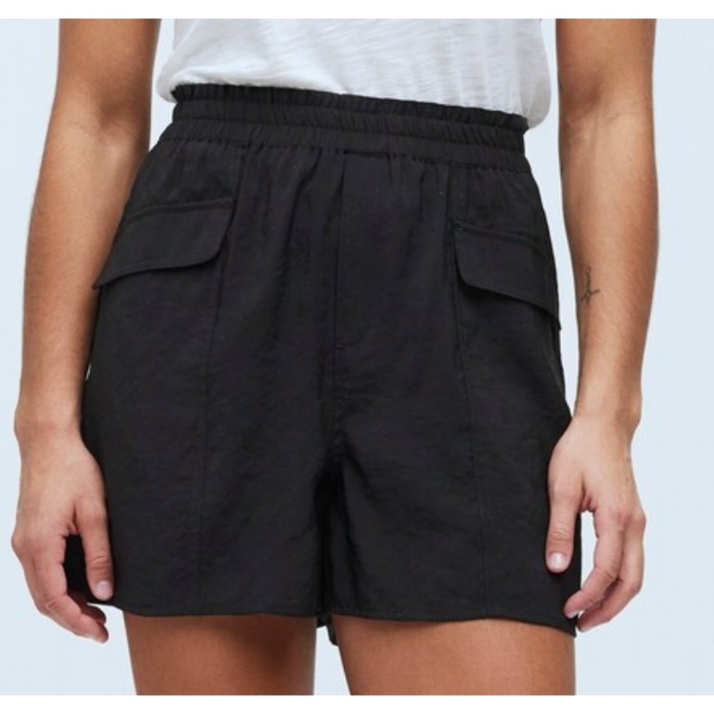 Madewell Pull-On Cargo Shorts Women S True Black Softdrape Tencel Utility Travel